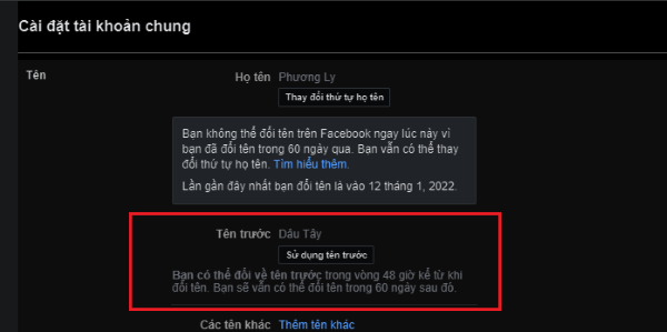 đổi tên Facebook