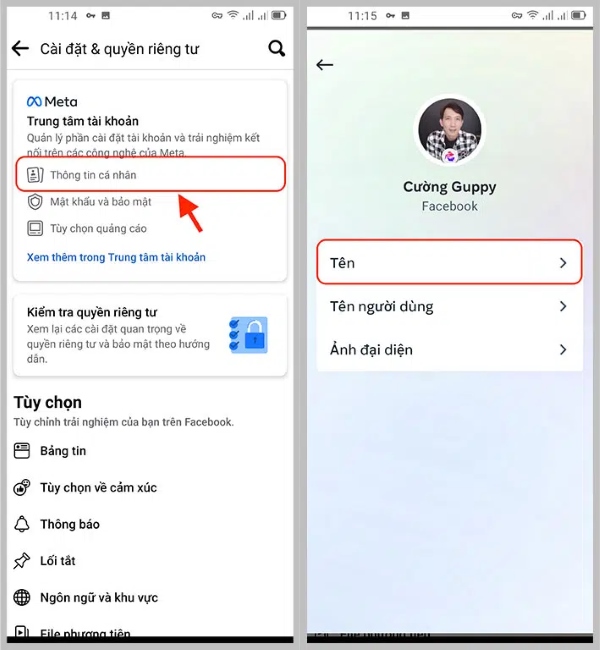 đổi tên Facebook