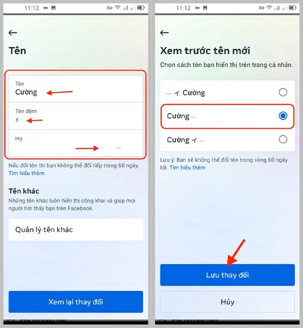 đổi tên Facebook