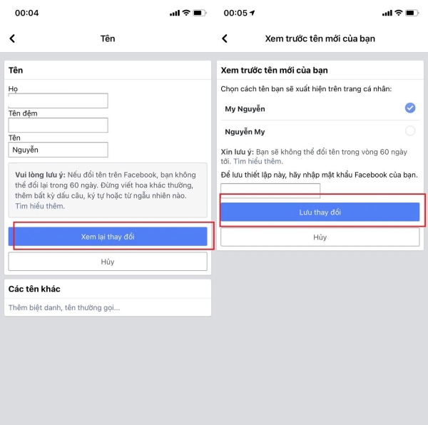 đổi tên Facebook