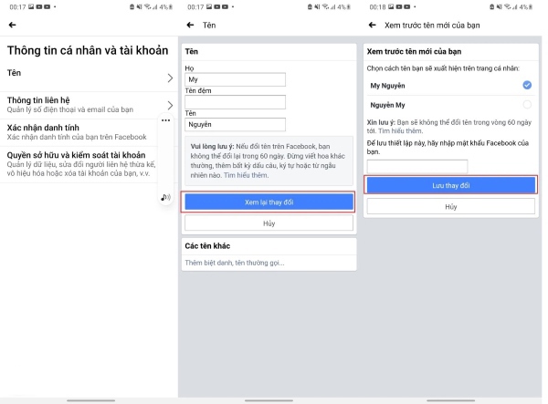 đổi tên Facebook