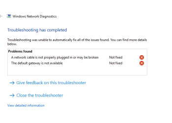 a network cable is not properly plugged in or may be broken