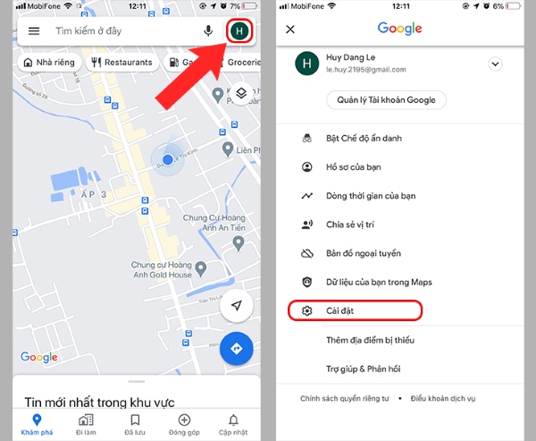 Nhấn vào Cài đặt