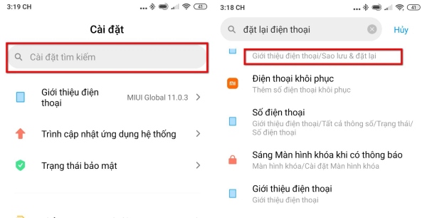 Bạn chỉ cần nhập “Đặt lại điện thoại” vào thanh Cài đặt tìm kiếm