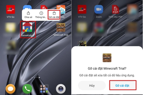 Chọn Gỡ cài đặt trong menu nhỏ hiển thị