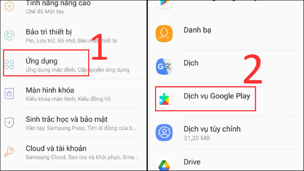Chọn Dịch vụ Google Play