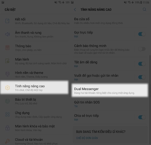 Ứng dụng kép trên samsung