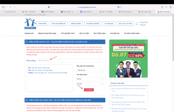 tra cứu điểm chuẩn đại học