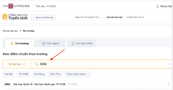 tra cứu điểm chuẩn đại học