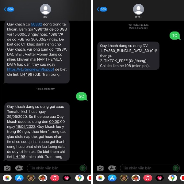 kiểm tra các dịch vụ đang sử dụng viettel