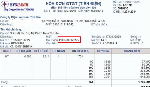 Mã khách hàng đóng tiền điện