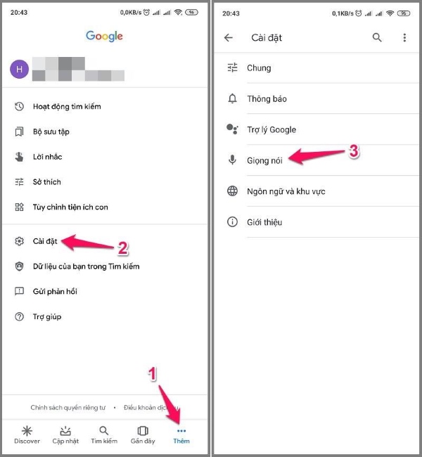 Chọn “Cài đặt” và chọn “Giọng nói”