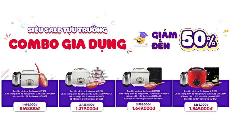 Siêu sale tựu trường – Combo gia dụng giảm đến 50%