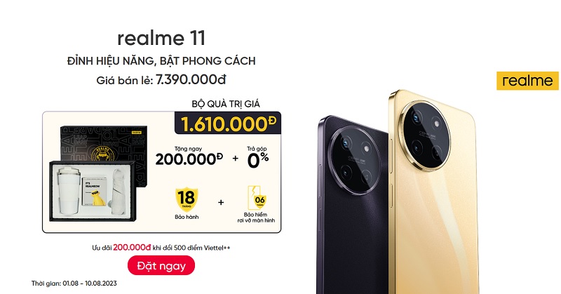Đặt trước realme 11 4G và realme 11 Pro 5G chỉ từ 7,39 triệu đồng, nhận ngay bộ quà tặng hấp dẫn