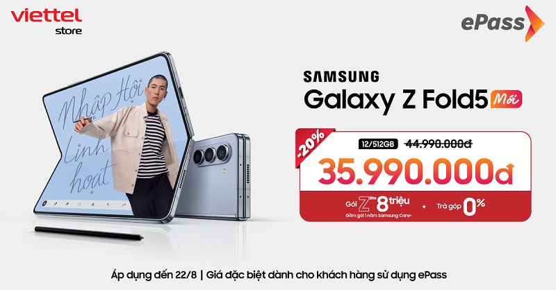 Samsung Galaxy Z Fold5 512GB giá chỉ 35.990.000đ dành cho khách hàng Epass