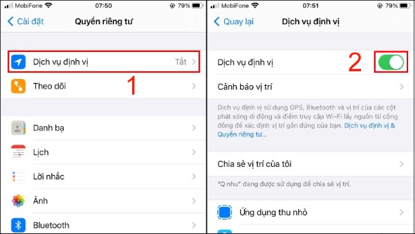 Tắt vị trí trên iPhone