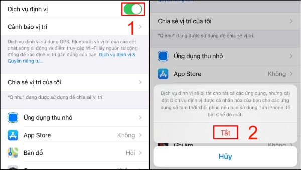 Tắt vị trí trên iPhone