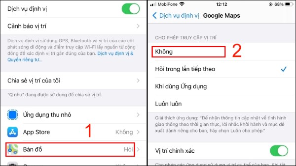 Tắt vị trí trên iPhone