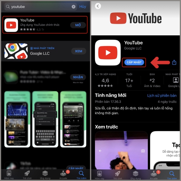 Youtube bị lỗi trên iPhone