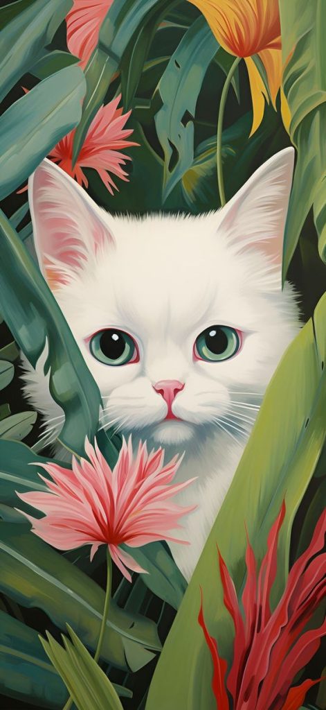 Hình nền chú mèo chụp cùng hoa tạo với vẻ đẹp đài các kiêu sa