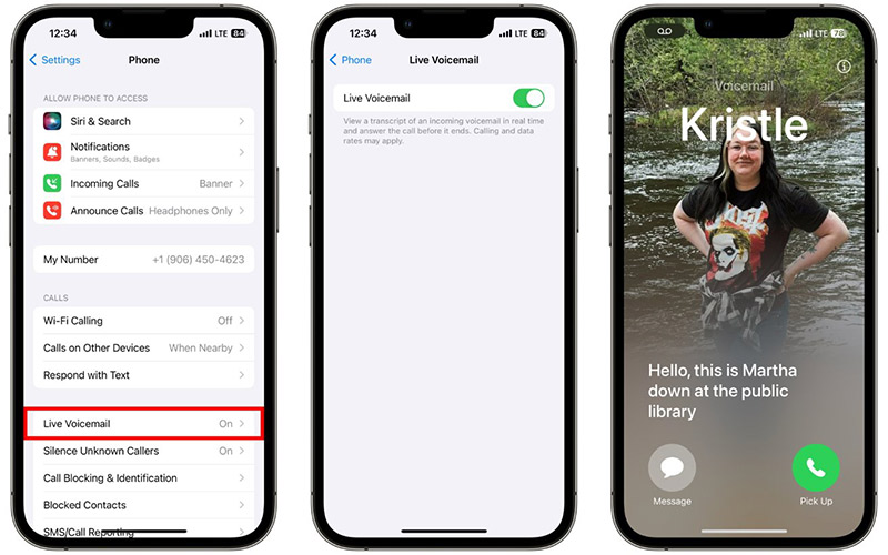 Quy trình để bật/tắt Live Voicemail