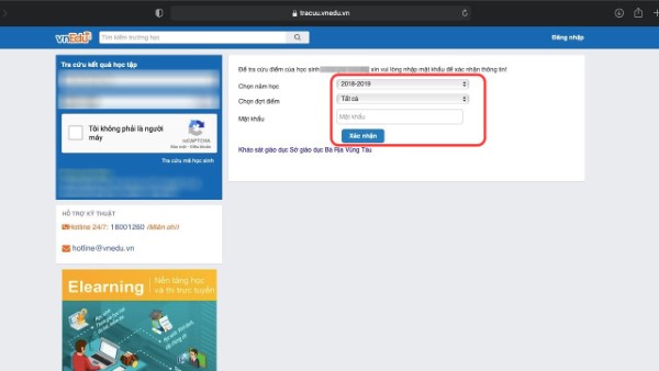 Chọn tỉnh và nhập số điện thoại hoặc mã học sinh