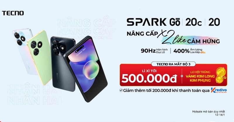 TECNO ra mắt bộ 3 SPARK Go|20c|20, lì xì tới 500.000đ cùng cơ hội trúng vàng Kim Long, Kim Phụng