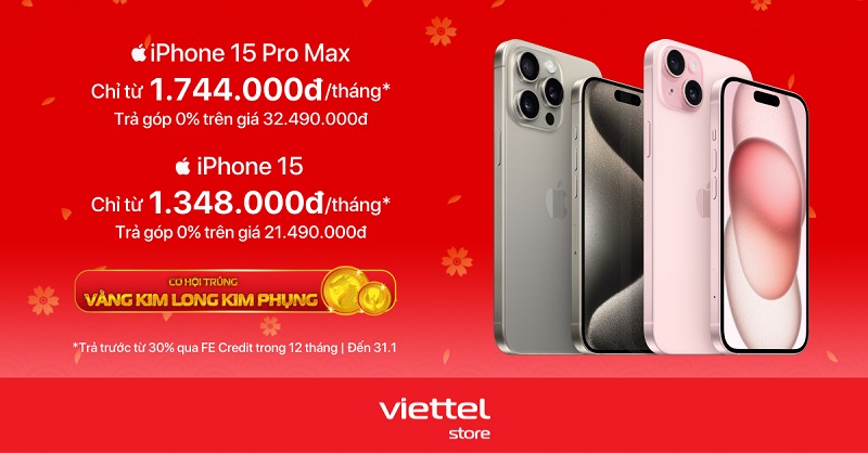 Lần đầu tiên trả góp 0% iPhone 15 Series áp dụng trên giá khuyến mãi có tại Viettel Store
