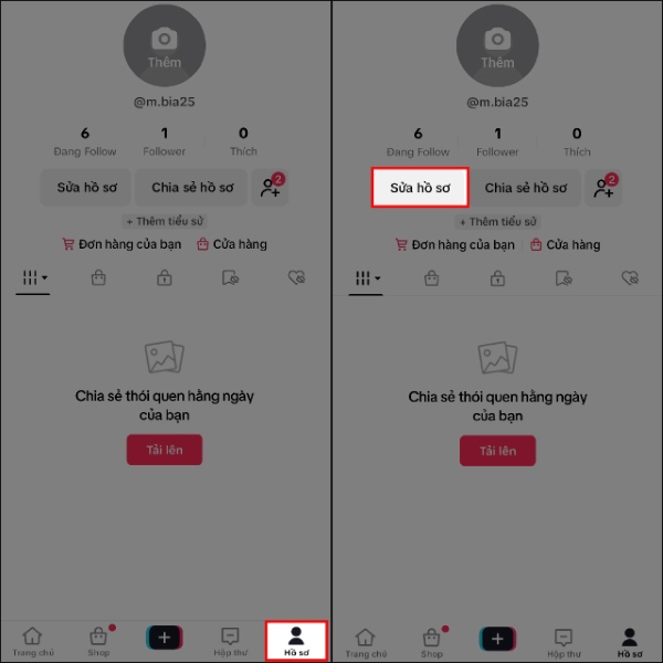 Bạn nhấn chọn vào mục Sửa hồ sơ