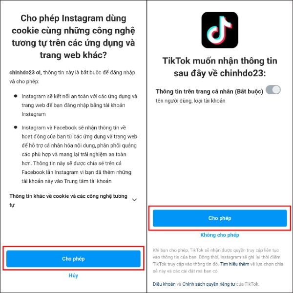 Bạn nhấn vào mục Cho phép