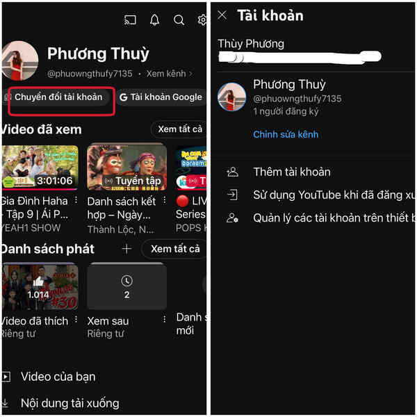 Chọn Chuyển đổi tài khoản để hiển thị danh sách các tài khoản Gmail hiện đang đăng nhập