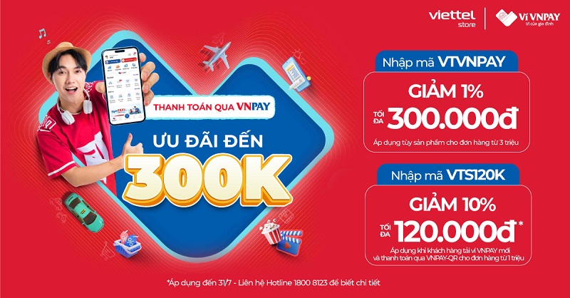 Giảm đến 300.000đ khi mua hàng và thanh toán qua VNPAY-QR tại Viettel Store