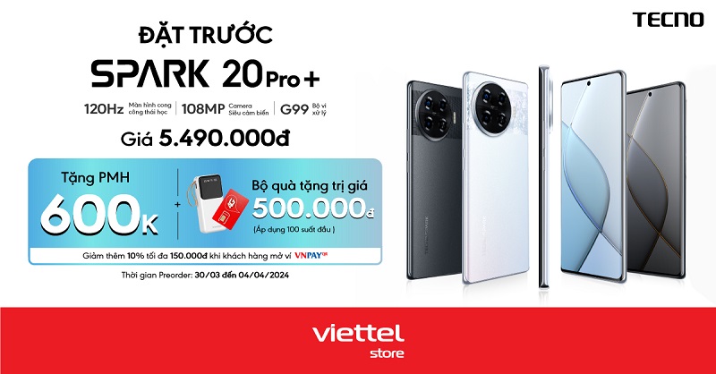 Đặt trước TECNO Spark 20 Pro+ nhận ngay PMH 600.000 đồng cùng bộ quà tặng hấp dẫn