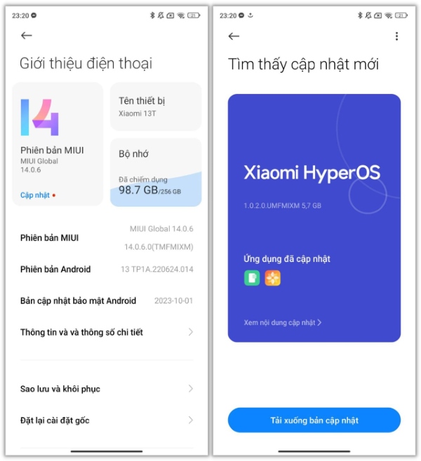 Bản cập nhật Xiaomi HyperOS có dung lượng khoảng 5.7 GB