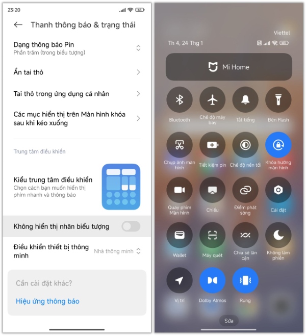 Thanh Menu trạng thái trên Xiaomi 13T và Xiaomi 13T Pro