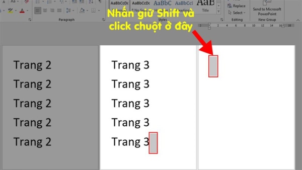 Nhấn giữ phím Shift và nhấn chuột trái vào đầu trang cần xóa