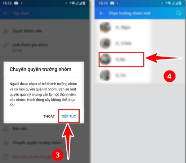 Chọn người muốn chuyển quyền.