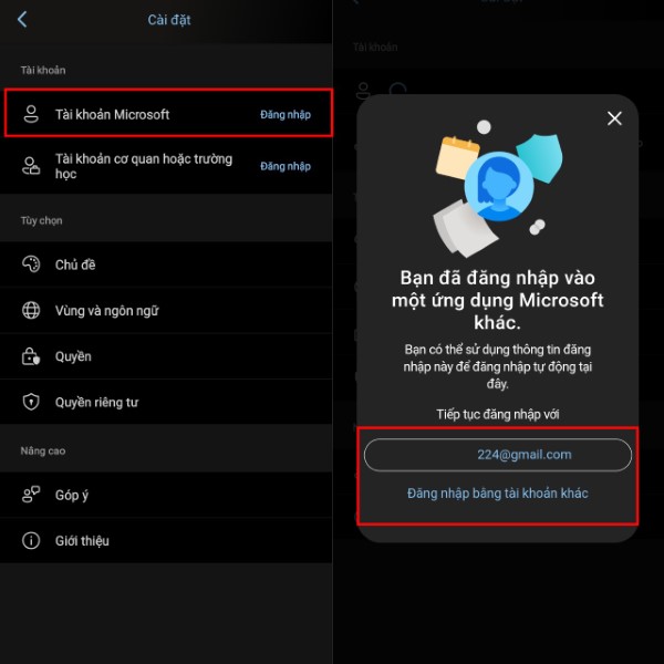 Đăng nhập bằng Tài khoản Microsoft.