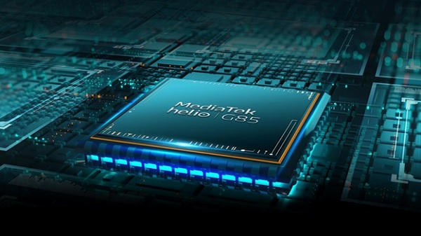 A computer chip with blue lights

Description automatically generated