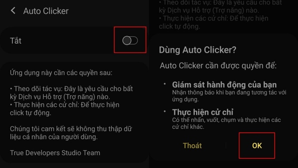 Kéo nút tròn sang phải và nhấn OK