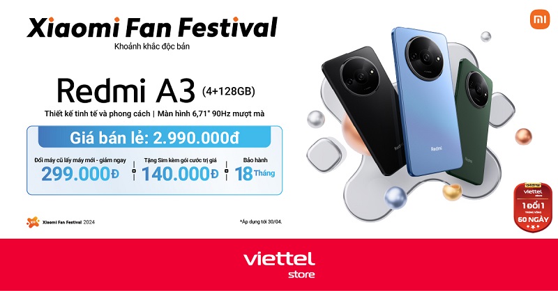 Viettel Store mở bán Redmi A3 giá chỉ 2.990.000 đồng
