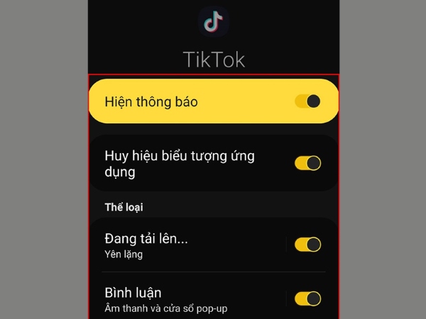 Chọn Thông báo và sau đó gạt biểu tượng nút gạt sang trái