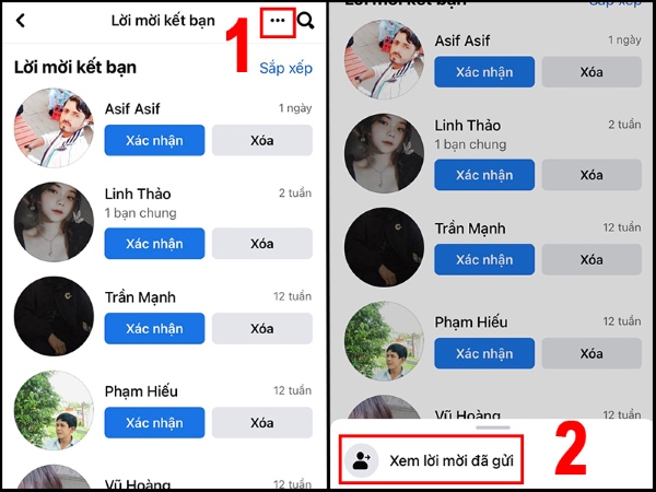 Chọn vào "Xem lời mời đã gửi”