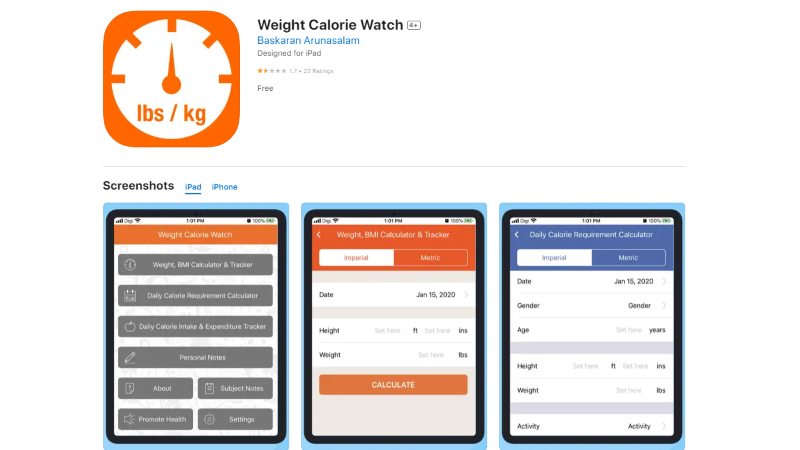 App tính calo giảm cân