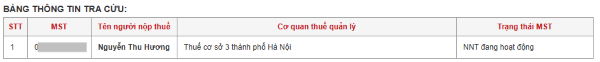 Kết quả hiển thị sau khi nhấn Tra cứu