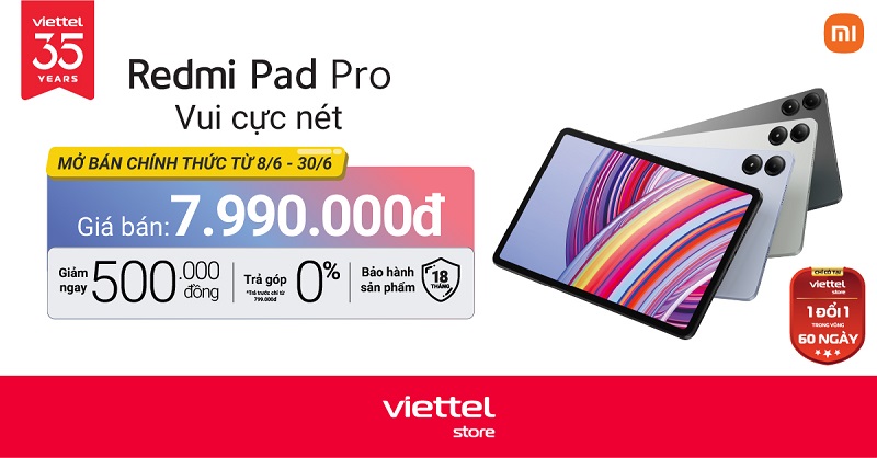 Mở bán Redmi Pad Pro, giảm ngay 500.000đ chỉ còn 7.490.000đ, chip Snapdragon 7s Gen 2, sạc nhanh 33W