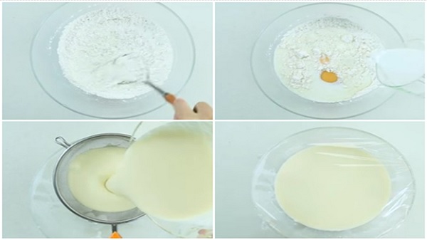 A collage of a mixture of flour and eggs

Description automatically generated