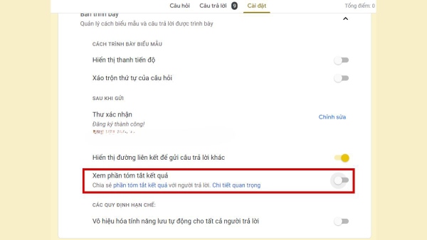 Tắt tính năng chia sẻ kết quả trên Google Forms