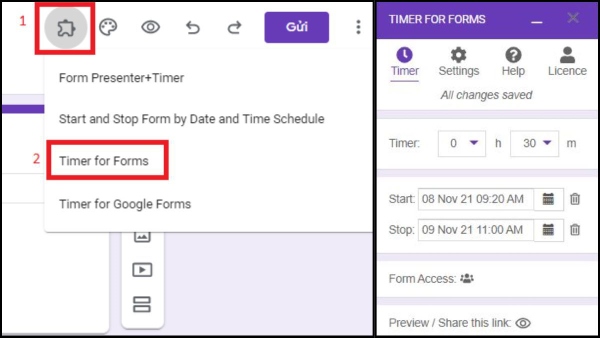 Điền thông tin cụ thể cho mục "Thời gian", "Bắt đầu", và "Kết thúc"