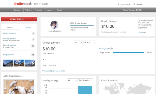 Khi bán ảnh trên Shutterstock, bạn sẽ nhận được tiền dựa trên số lượt tải xuống
